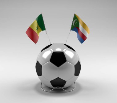 Senegal - Komoros Futbol Bayrakları, Beyaz Arkaplan - 3D Render