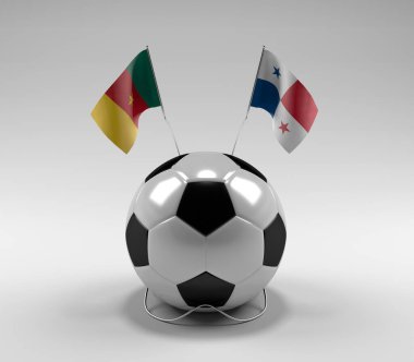 Kamerun - Panama Futbol Bayrakları, Beyaz Arkaplan - 3D Render
