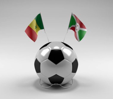 Senegal - Burundi Futbol Bayrakları, Beyaz Arkaplan - 3D Render