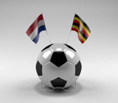 Hollanda - Uganda Futbol Bayrakları, Beyaz Arkaplan - 3D Render