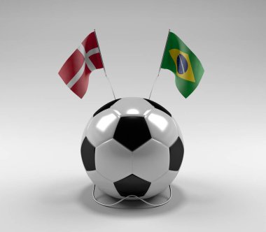 Danimarka - Brezilya Futbol Bayrakları, Beyaz Arkaplan - 3D Render