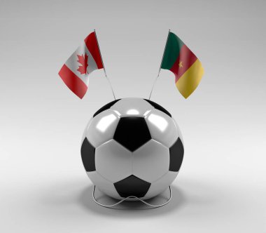 Kanada - Kamerun Futbol Bayrakları, Beyaz Arkaplan - 3D Render