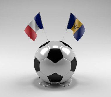 Fransa - Barbados Futbol Bayrakları, Beyaz Arkaplan - 3D Render