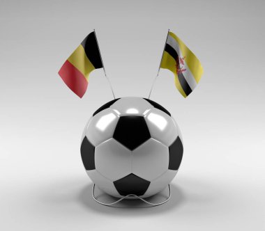 Belçika - Brunei Futbol Bayrakları, Beyaz Arkaplan - 3D Render