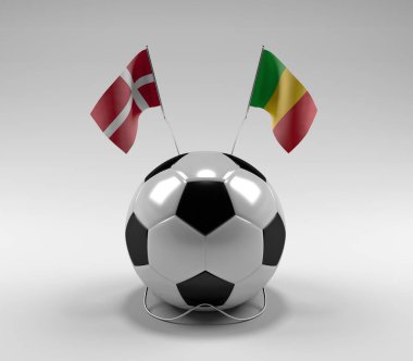 Danimarka - Mali Futbol Bayrakları, Beyaz Arkaplan - 3D Render