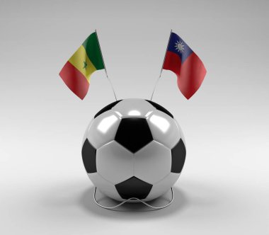 Senegal - Tayvan Futbol Bayrakları, Beyaz Arkaplan - 3D Render