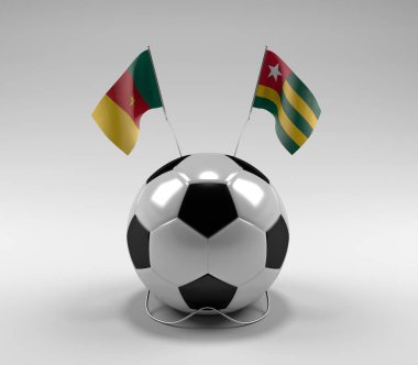 Kamerun - Togo Futbol Bayrakları, Beyaz Arkaplan - 3D Render