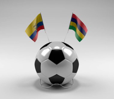 Ekvador - Mauritius Futbol Bayrakları, Beyaz Arkaplan - 3D Render