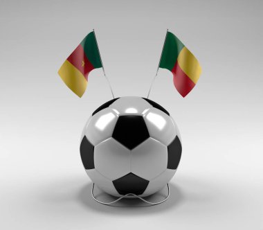 Kamerun - Benin Futbol Bayrakları, Beyaz Arkaplan - 3D Render