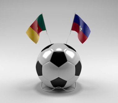 Kamerun - Haiti Futbol Bayrakları, Beyaz Arkaplan - 3D Render