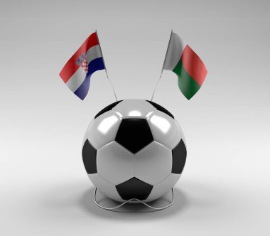 Hırvatistan - Madagaskar Futbol Bayrakları, Beyaz Arkaplan - 3D Render
