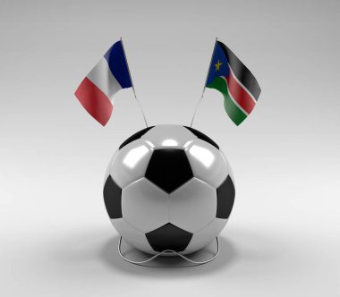 Fransa - Güney Sudan Futbol Bayrakları, Beyaz Arkaplan - 3D Render