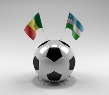 Senegal - Özbekistan Futbol Bayrakları, Beyaz Arkaplan - 3D Render