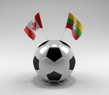 Kanada - Myanmar Futbol Bayrakları, Beyaz Arkaplan - 3D Render