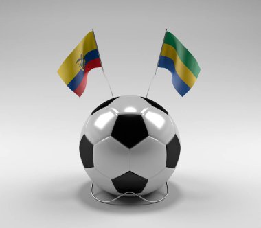 Ekvador - Gabon Futbol Bayrakları, Beyaz Arkaplan - 3D Render