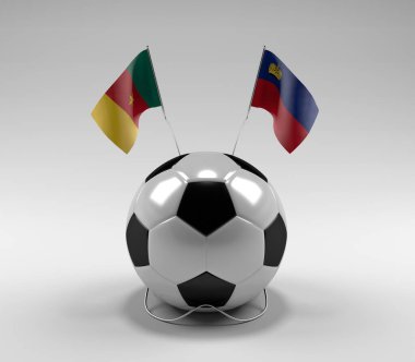 Kamerun - Lihtenştayn Futbol Bayrakları, Beyaz Arkaplan - 3D Render