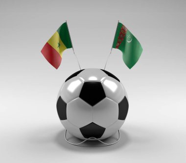 Senegal - Türkmenistan Futbol Bayrakları, Beyaz Arkaplan - 3D Render