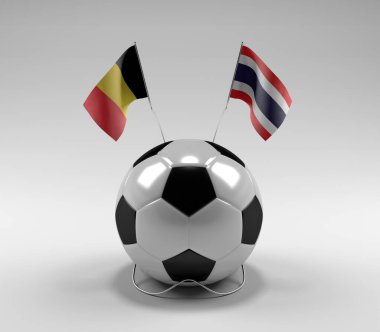 Belçika - Tayland Futbol Bayrakları, Beyaz Arkaplan - 3D Render