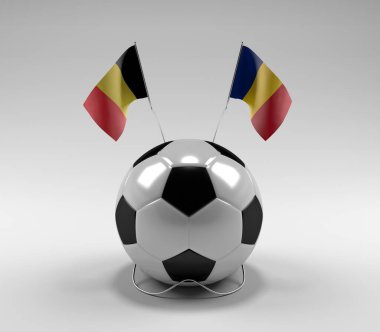 Belçika - Romanya Futbol Bayrakları, Beyaz Arkaplan - 3D Render