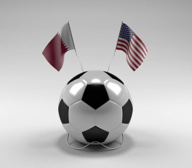 Katar - Amerika Birleşik Devletleri Futbol Bayrakları, Beyaz Arkaplan - 3D Render