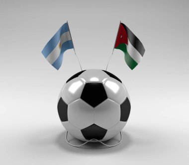 Arjantin - Ürdün Futbol Bayrakları, Beyaz Arkaplan - 3D Render