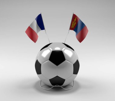 Fransa - Moğolistan Futbol Bayrakları, Beyaz Arkaplan - 3D Render