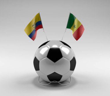 Ekvador - Senegal Futbol Bayrakları, Beyaz Arkaplan - 3D Render