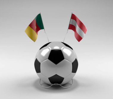 Kamerun - Avusturya Futbol Bayrakları, Beyaz Arkaplan - 3D Render
