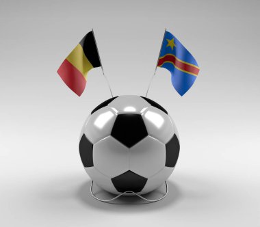Belçika - Kongo Demokratik Cumhuriyeti Futbol Bayrakları, Beyaz Arkaplan - 3D Render