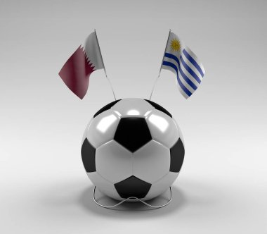 Katar - Uruguay Futbol Bayrakları, Beyaz Arkaplan - 3D Render