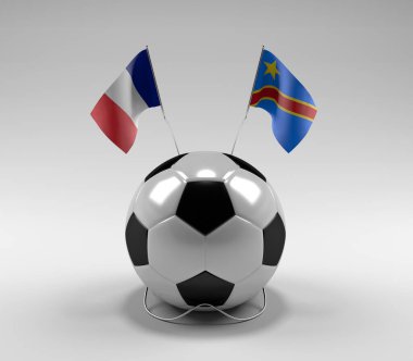 Fransa - Kongo Demokratik Cumhuriyeti Futbol Bayrakları, Beyaz Arkaplan - 3D Render