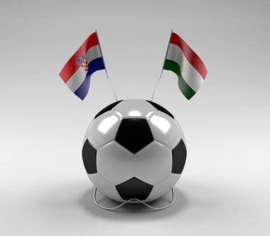 Hırvatistan - Tacikistan Futbol Bayrakları, Beyaz Arkaplan - 3D Render