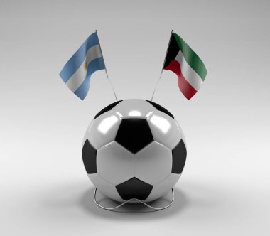 Arjantin - Kuveyt Futbol Bayrakları, Beyaz Arkaplan - 3D Render