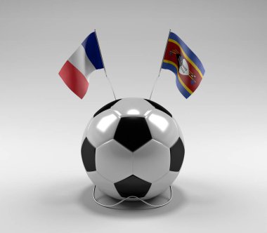 Fransa - Svaziland Futbol Bayrakları, Beyaz Arkaplan - 3D Render