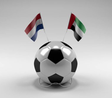 Hollanda - Birleşik Arap-Emirlikleri Futbol Bayrakları, Beyaz Arkaplan - 3D Render