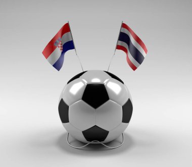 Hırvatistan - Tayland Futbol Bayrakları, Beyaz Arkaplan - 3D Hazırlama