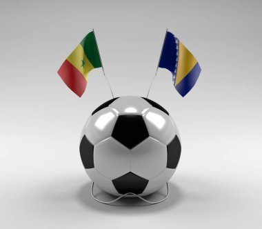 Senegal - Bosna-Hersek Futbol Bayrakları, Beyaz Arkaplan - 3D Render