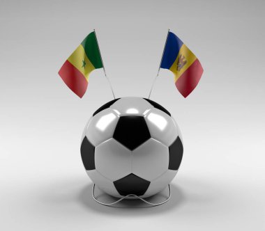 Senegal - Moldova Futbol Bayrakları, Beyaz Arkaplan - 3D Render