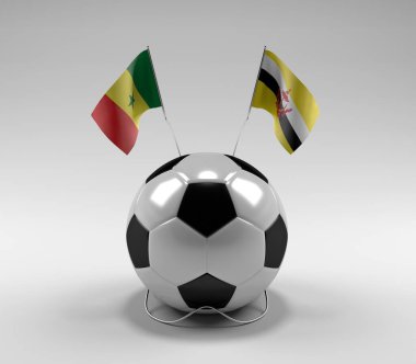Senegal - Brunei Futbol Bayrakları, Beyaz Arkaplan - 3D Render