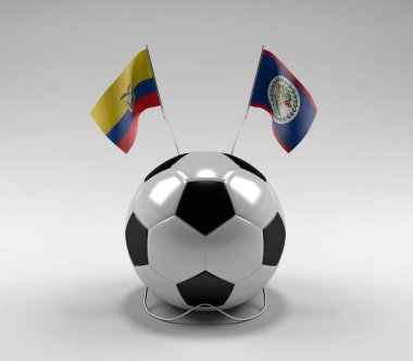 Ekvador - Belize Futbol Bayrakları, Beyaz Arkaplan - 3D Render
