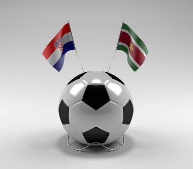 Hırvatistan - Surinam Futbol Bayrakları, Beyaz Arkaplan - 3D Render