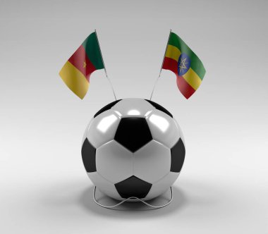 Kamerun - Etiyopya Futbol Bayrakları, Beyaz Arkaplan - 3D Render
