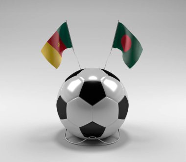 Kamerun - Bangladeş Futbol Bayrakları, Beyaz Arkaplan - 3D Render