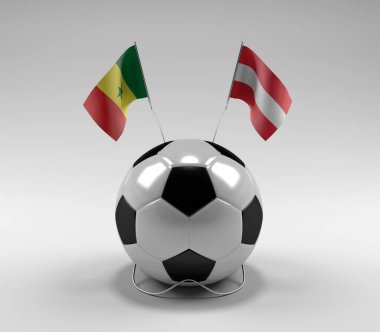 Senegal - Avusturya Futbol Bayrakları, Beyaz Arkaplan - 3D Render