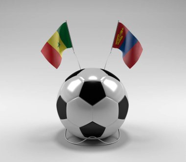 Senegal - Moğolistan Futbol Bayrakları, Beyaz Arkaplan - 3D Render
