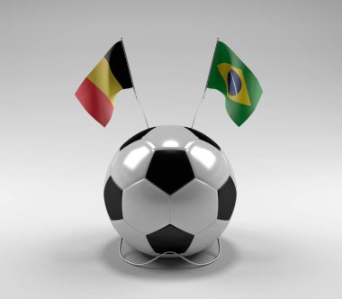 Belçika - Brezilya Futbol Bayrakları, Beyaz Arkaplan - 3D Render