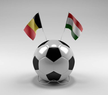 Belçika - Tacikistan Futbol Bayrakları, Beyaz Arkaplan - 3D Render