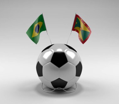 Brezilya - Grenada Futbol Bayrakları, Beyaz Arkaplan - 3D Renk
