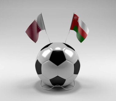 Katar - Umman Futbol Bayrakları, Beyaz Arkaplan - 3D Render