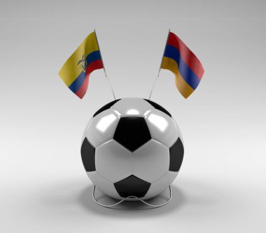 Ekvador - Ermenistan Futbol Bayrakları, Beyaz Arkaplan - 3D Render